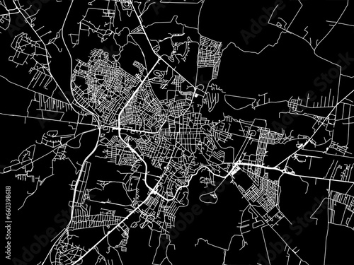 Vector road map of the city of  San Miguel de Allende in Mexico with white roads on a black background.