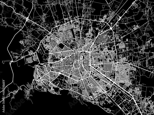 Vector road map of the city of  San Luis Potosi in Mexico with white roads on a black background.