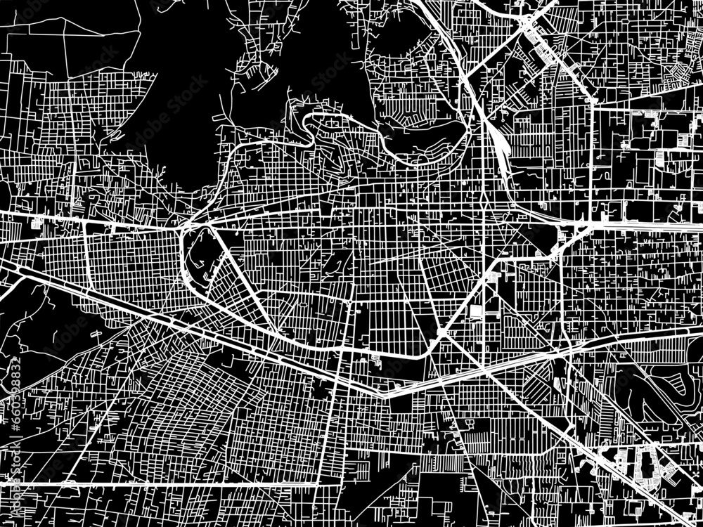 Vector road map of the city of  Toluca in Mexico with white roads on a black background.