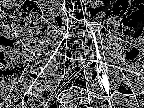 Vector road map of the city of  Tlalnepantla in Mexico with white roads on a black background.