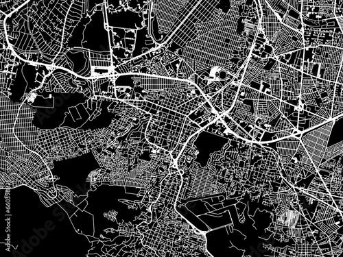 Vector road map of the city of  Tlalpan in Mexico with white roads on a black background. photo