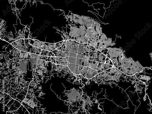 Vector road map of the city of  Tuxtla in Mexico with white roads on a black background.
