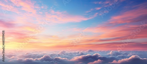 Stunning colorful sky at sunrise or sunset crop the long panorama With copyspace for text