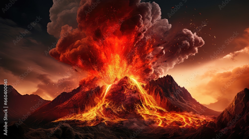 Erupting volcano, AI generated Image