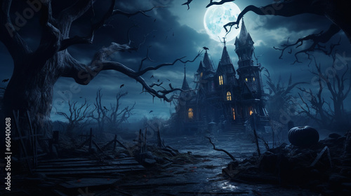 haunted house in the night with . scary scene for festive Halloween decoration