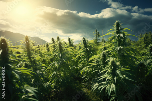 Hemp plantation field, marijuana, cannabis legalization concept © Michael