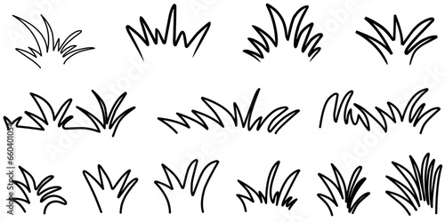 Hand drawn grass silhouette collection. Lawn bush of grass in sketch doodle style. Vector illustration