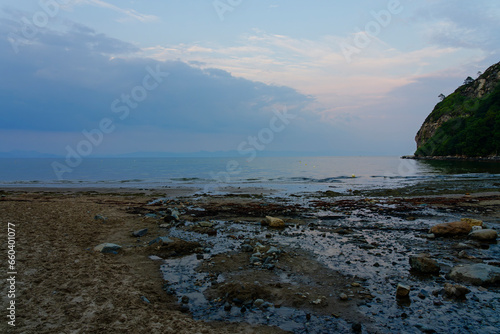 Llanbedrog beach at low tide on a summer evening. photo