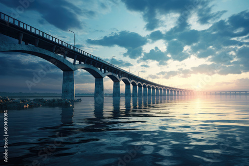 Modern highway highway bridge over a river against a blue sky © Michael