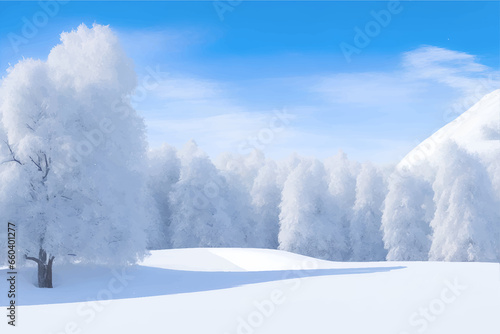 The winter mountains landscape, winter landscape with snow and trees © Noboru