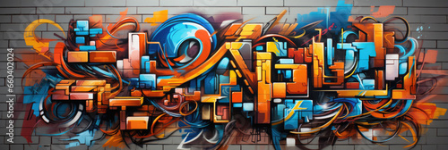Colorful abstract graffiti on a city wall, street art. Horizontal banner