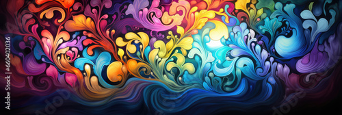 Bright multicolor spiral abstract background. Horizontal banner