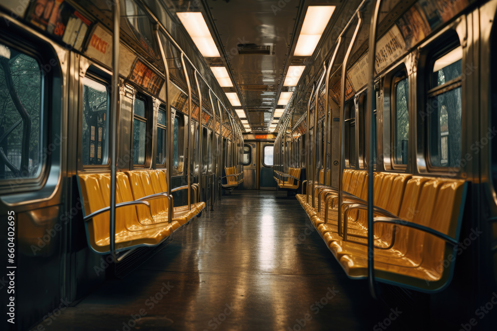 Subway train car inside view