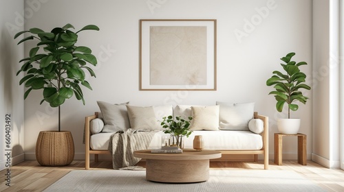 The sofa is neatly made  and the room feels inviting. Add a small houseplant on the bedside table