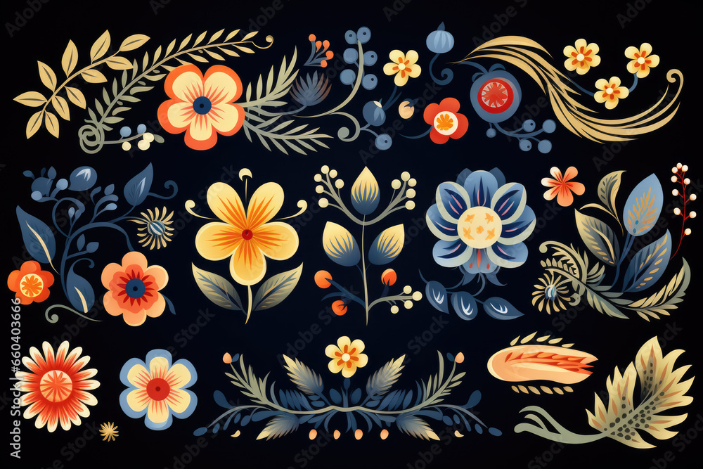Obraz premium Elements for painting Ukrainian national tableware and household items