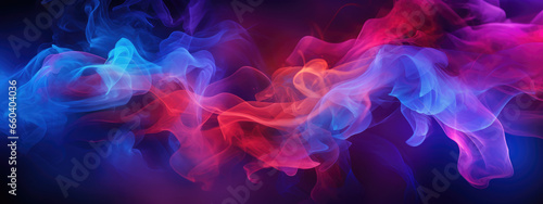 Abstract smoke wave background in black-red light on black. Horizontal banner