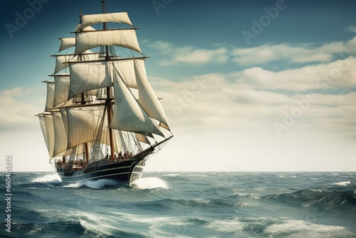 Continuously sailing vessel amidst ocean waves. Generative AI