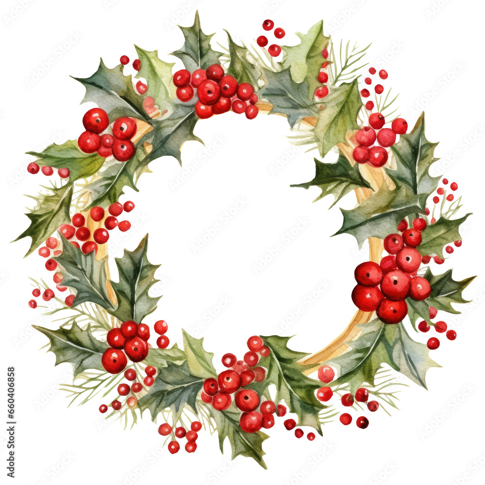 Watercolor Christmas wreath decoration  isolated clipart