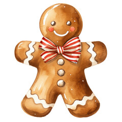 Watercolor gingerbread man isolated clipart