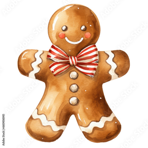 Watercolor gingerbread man isolated clipart