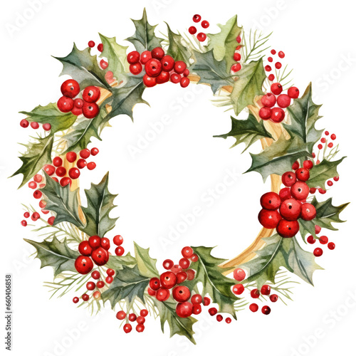 Watercolor Christmas wreath decoration isolated clipart
