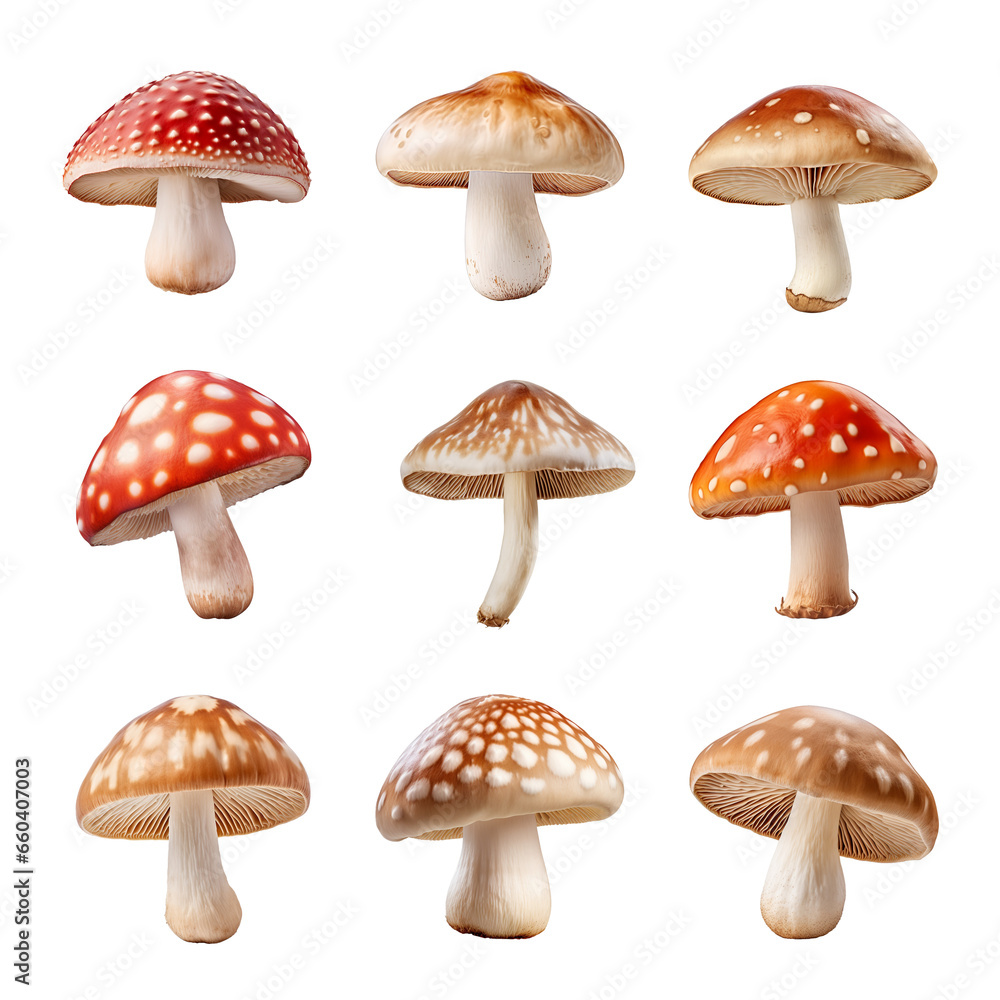 mushroom collection isolated on transparent background