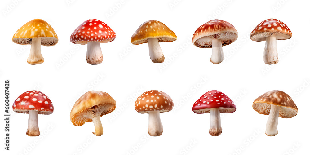 mushroom collection isolated on transparent background