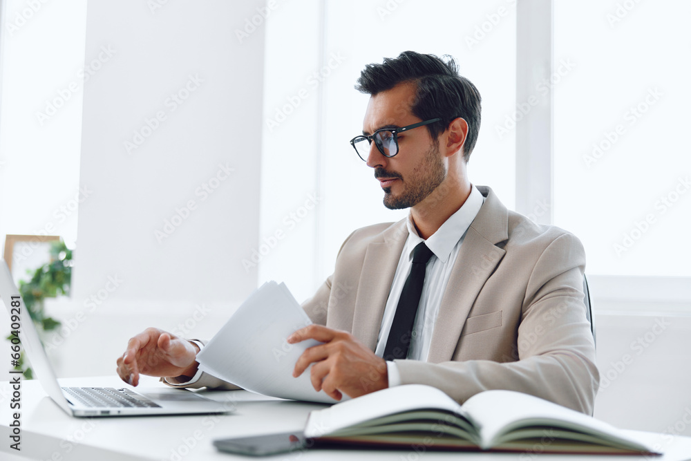 Office paper holding planning businessman Office paper holding planning businessman