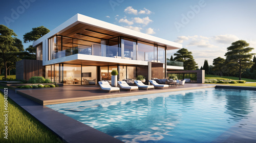 Perspective of modern luxury house with terrace © UsamaR