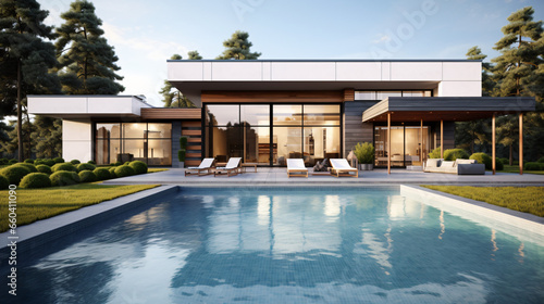 Perspective of modern luxury house with terrace © UsamaR