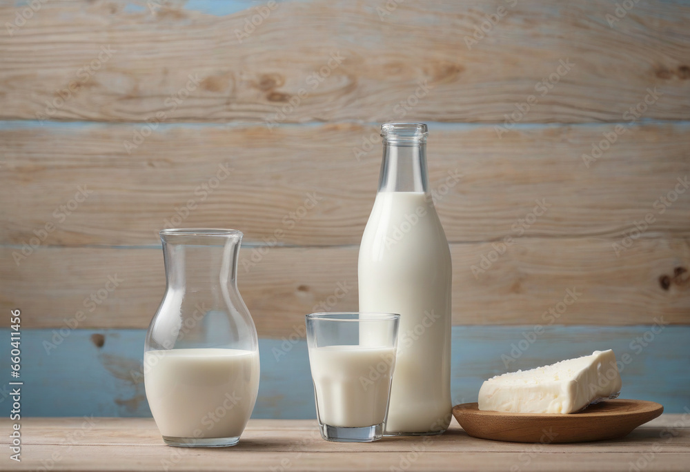Milk on a Blue Wooden Background Milk on a Blue Wooden Background
