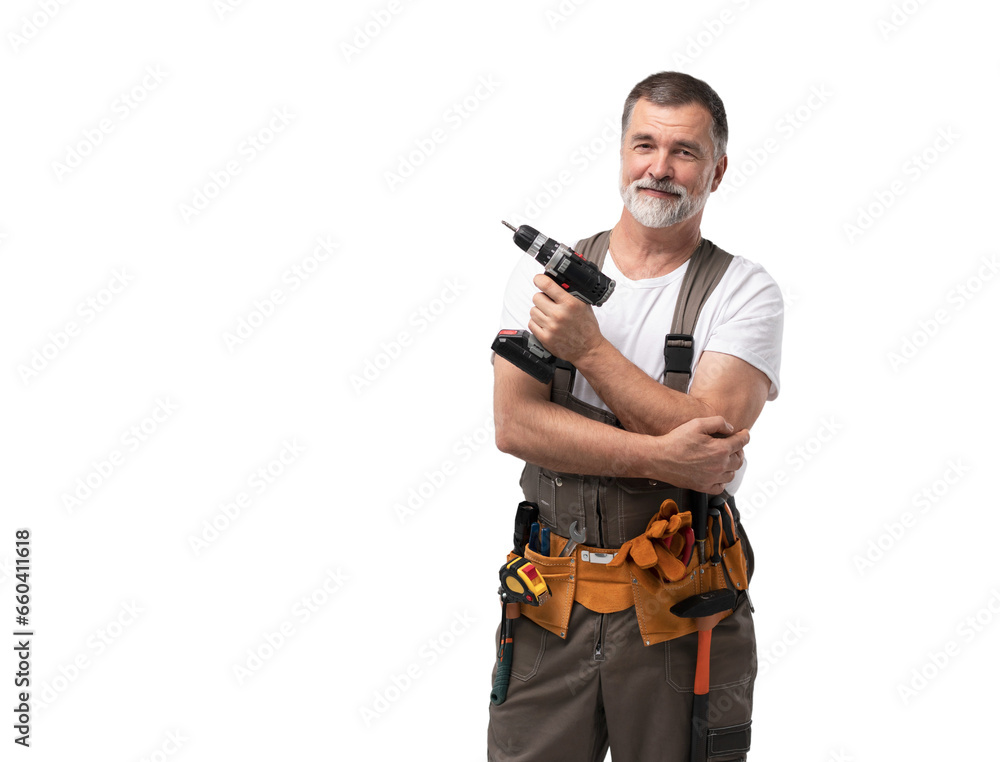 mature happy handyman builder isolated on transparent background mature happy handyman builder isolated on transparent background