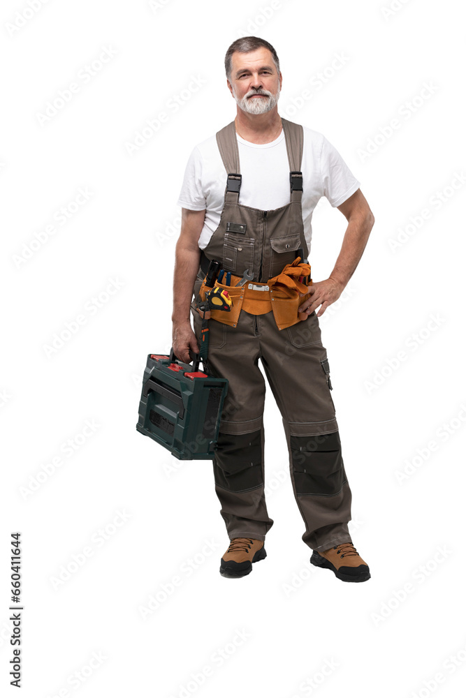 mature happy handyman builder isolated on transparent background mature happy handyman builder isolated on transparent background