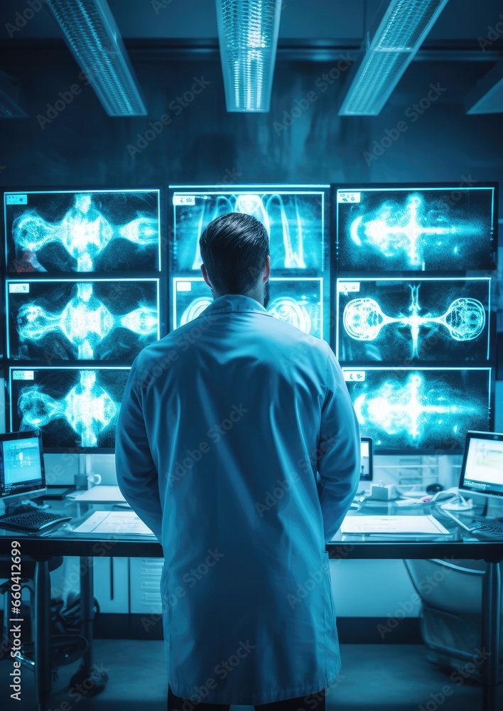 Portrait of pretty doctor working in modern hospital at mri ct xray scan. Generative Ai. Portrait of pretty doctor working in modern hospital at mri ct xray scan. Generative Ai.