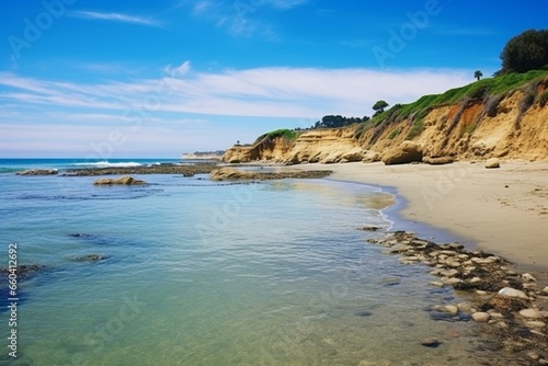 Scenic beach at Fletcher Cove in Solana Beach, California. Generative AI
