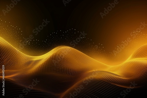 Golden background with wavy patterns representing music. Generative AI