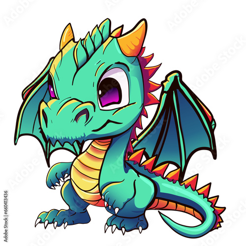 Cartoon  green dragon character sticker isolated vector illustration symbol year of dragon 2024