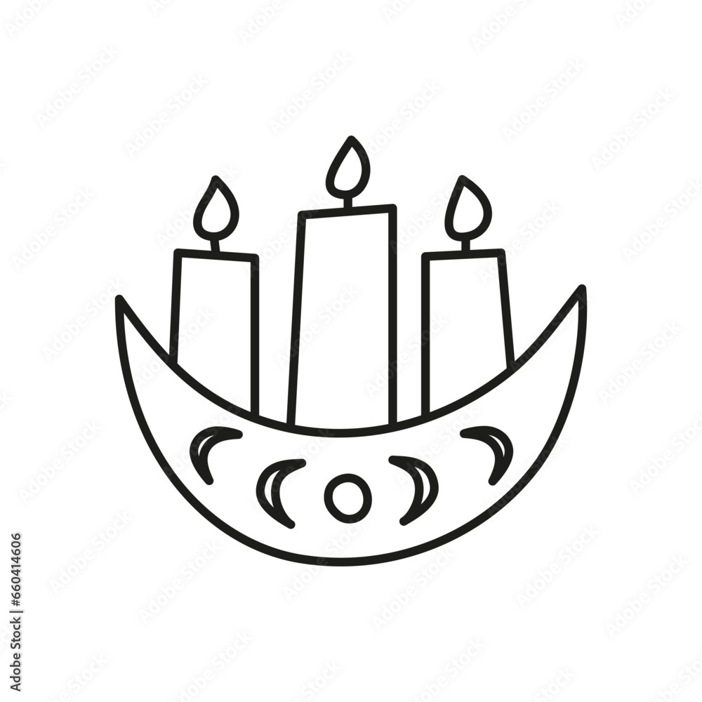 Doodle crescent with candles and moon phases. Doodle crescent with candles and moon phases.