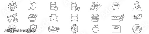 Nutrition healthy lifestyle line icons collection editable stroke vector