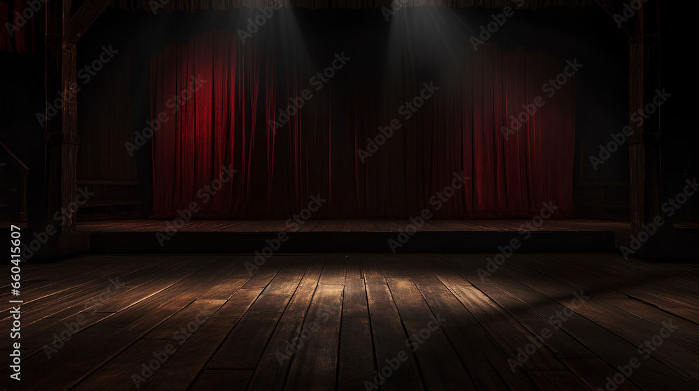 old wooden stage inside a theater - obrazy, fototapety, plakaty 