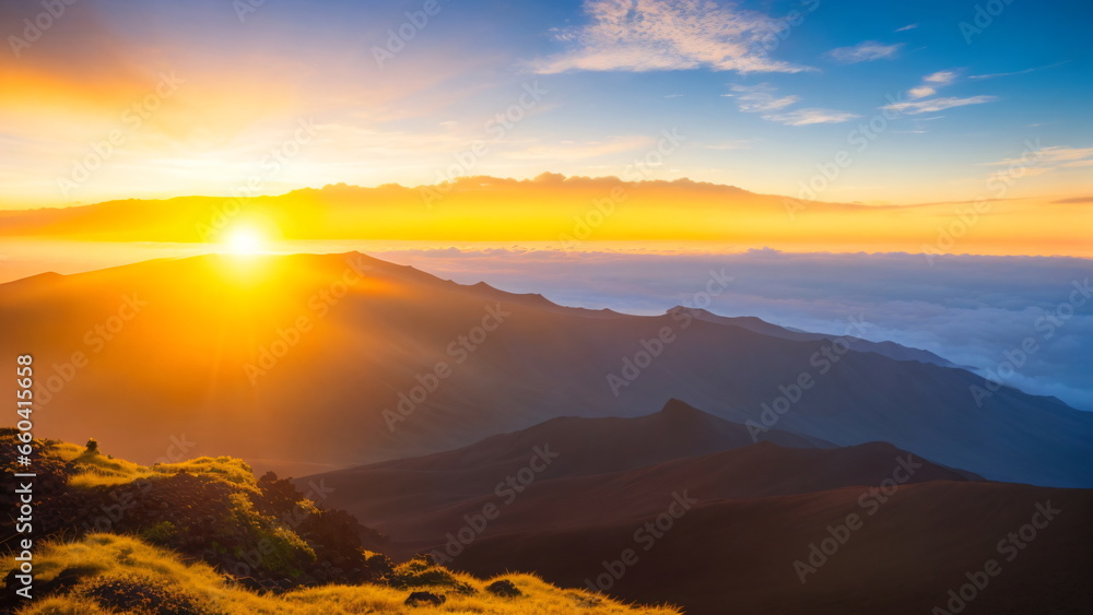 Beautiful rich nature of Haleakalā National Park at sunset. High resolution, photogenic. cinematic wide angle shot