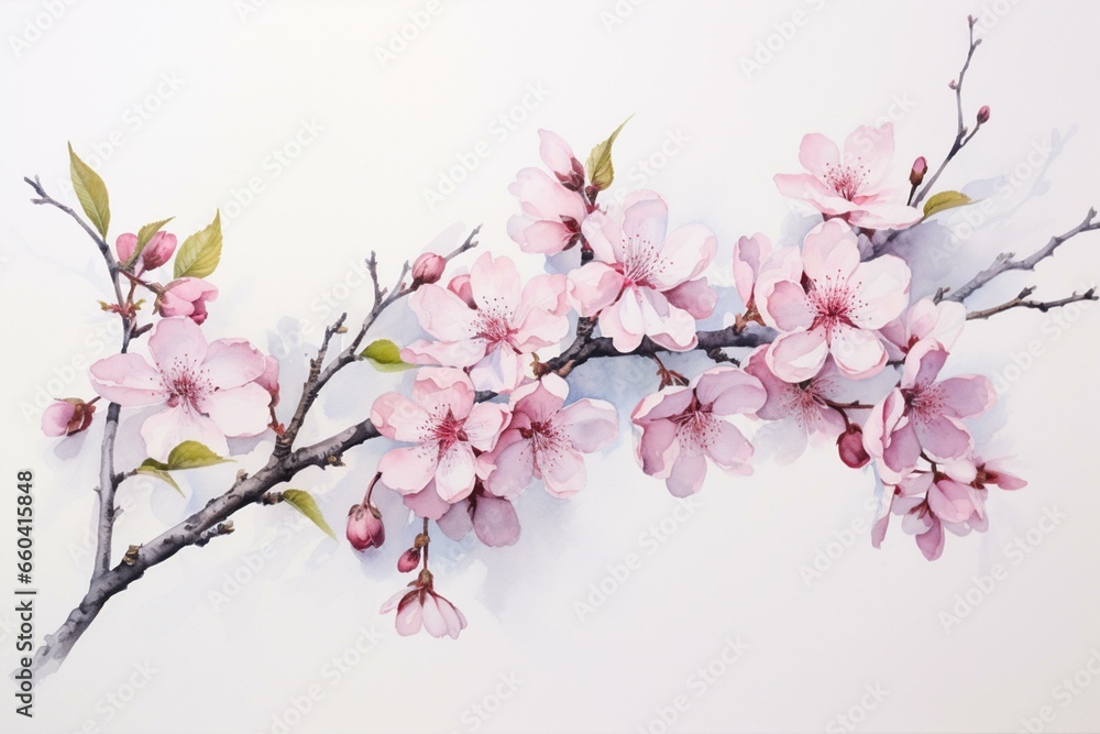 a watercolor painting of a cherry blossom flower. Generative AI