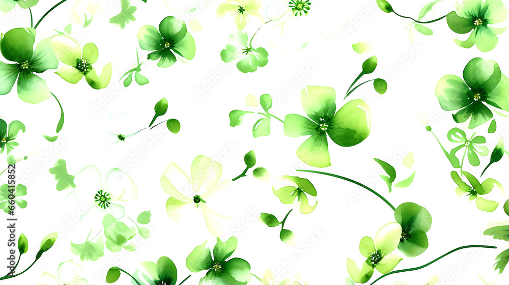 Obraz premium seamless green floral water color pattern on white background