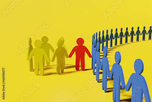 大規模集団と小規模集団の間の橋渡しする人のイメージ	
