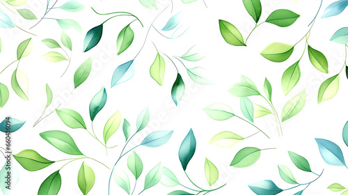 seamless leaves water color pattern on white background
