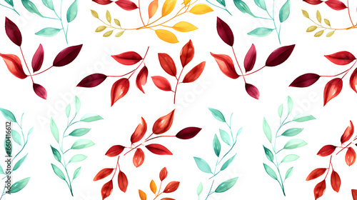 seamless leaves water color pattern on white background