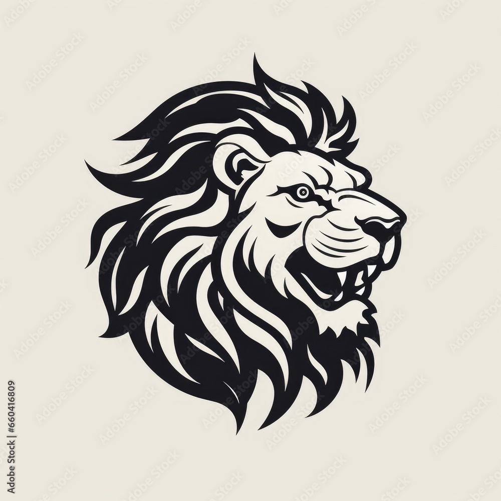 Lion logo, black and white, AI generated Image