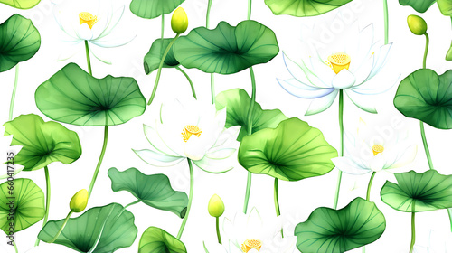 seamless Lotus floral water color pattern on white background