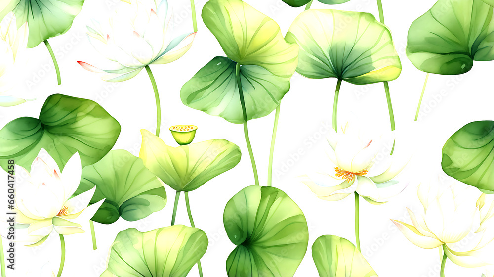 Fototapeta premium seamless Lotus floral water color pattern on white background