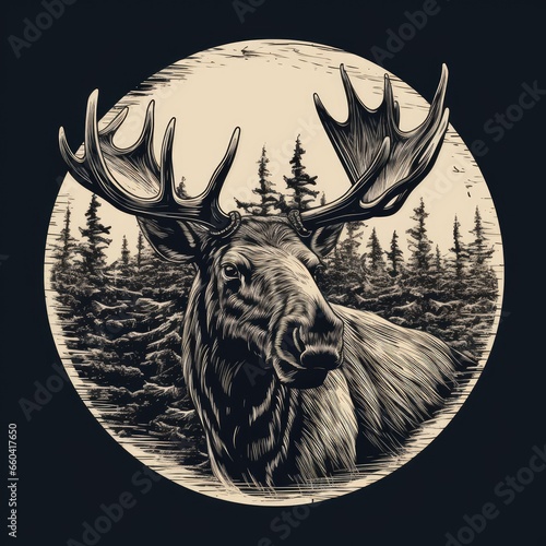 Moose logo, black and white, AI generated Image photo